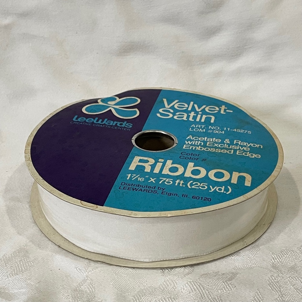 Vintage Lee Wards Ribbon - FULL White 75 Feet Spool